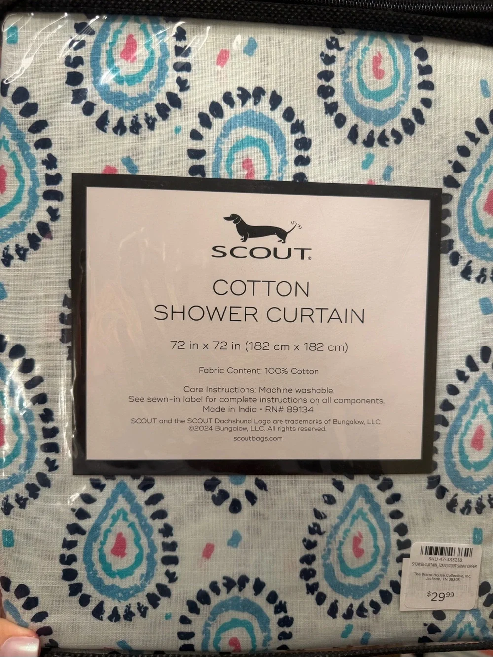 Scout Cotton Shower Curtain in White, Blue, Teal, Pink